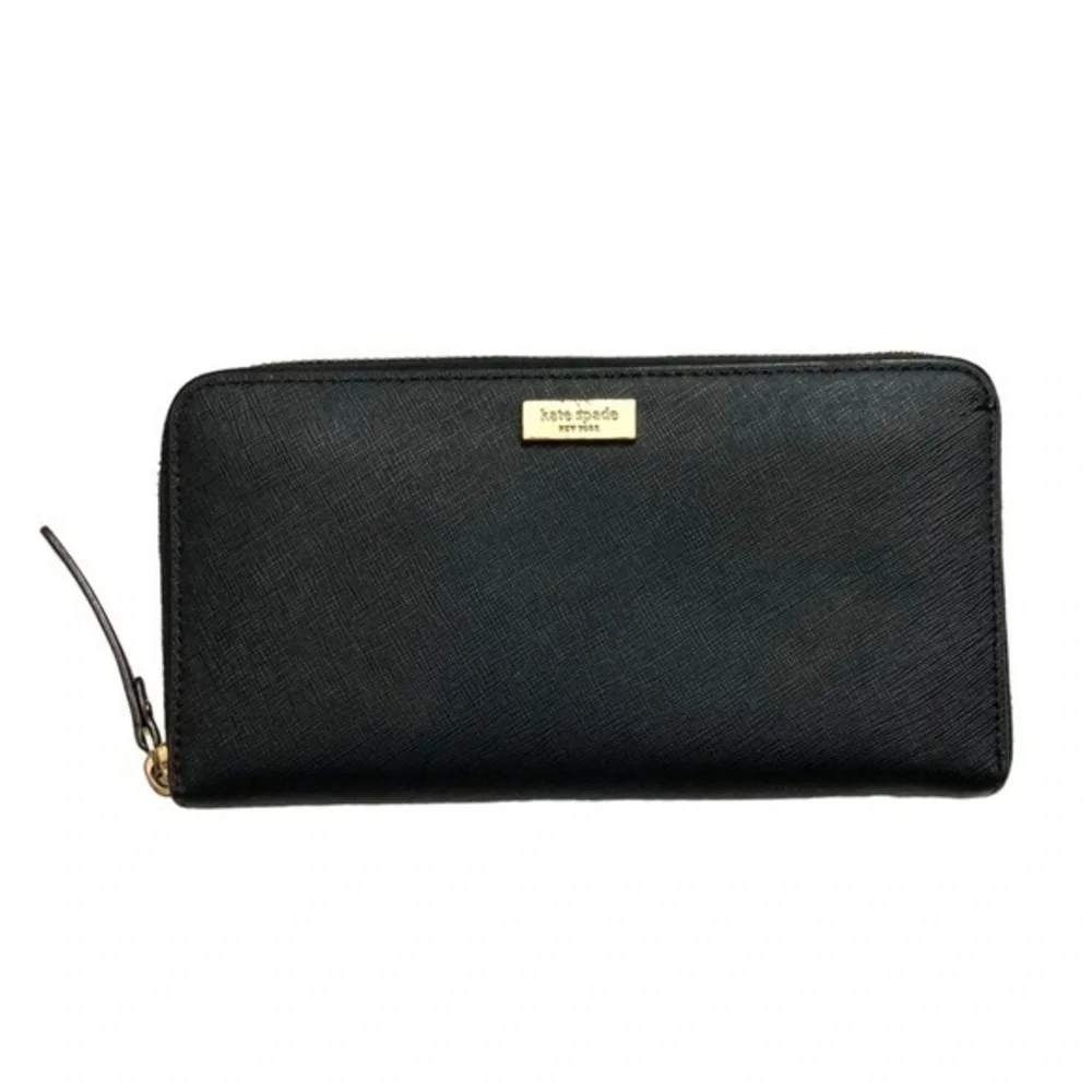 Kate spade black saffiano leather zipper clutch accordion wallet